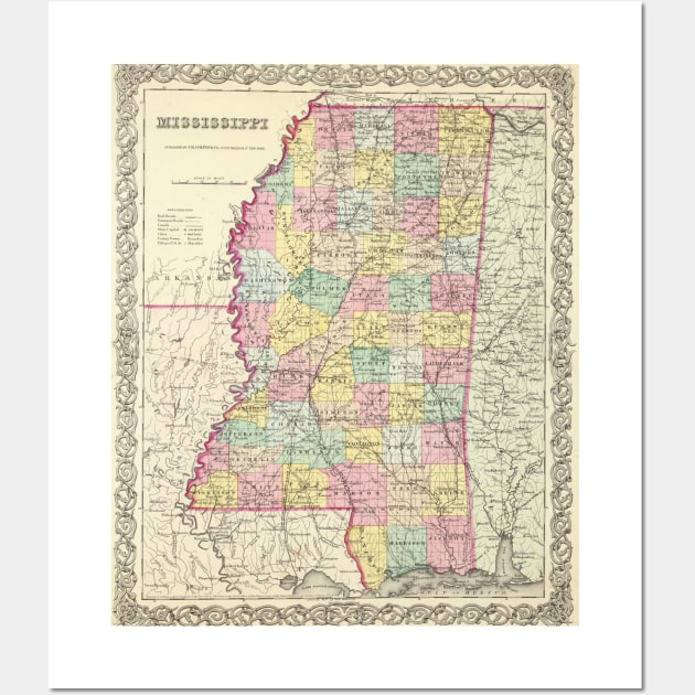 Vintage Map of Mississippi (1856) Wall Art by Bravuramedia